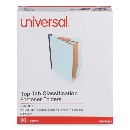 UNIVERSAL Four-Section Pressboard Classification Folders, 1 Divider, Letter Size, Light Blue, PK20, 20PK 5508
